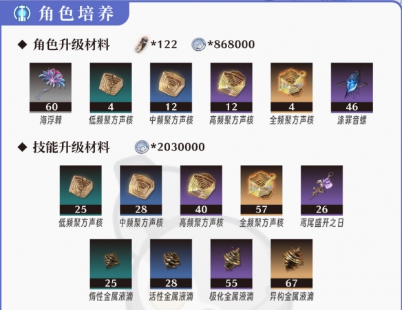 《鸣潮》坎特蕾拉升级培养材料一览